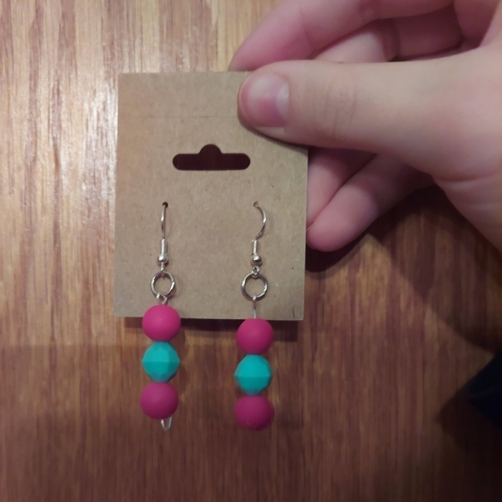 Handmade pink and teal earrings